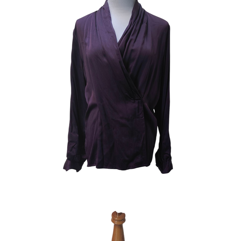 Silk Peter Nygard Purple Wrap Blouse with Mandarin Collar